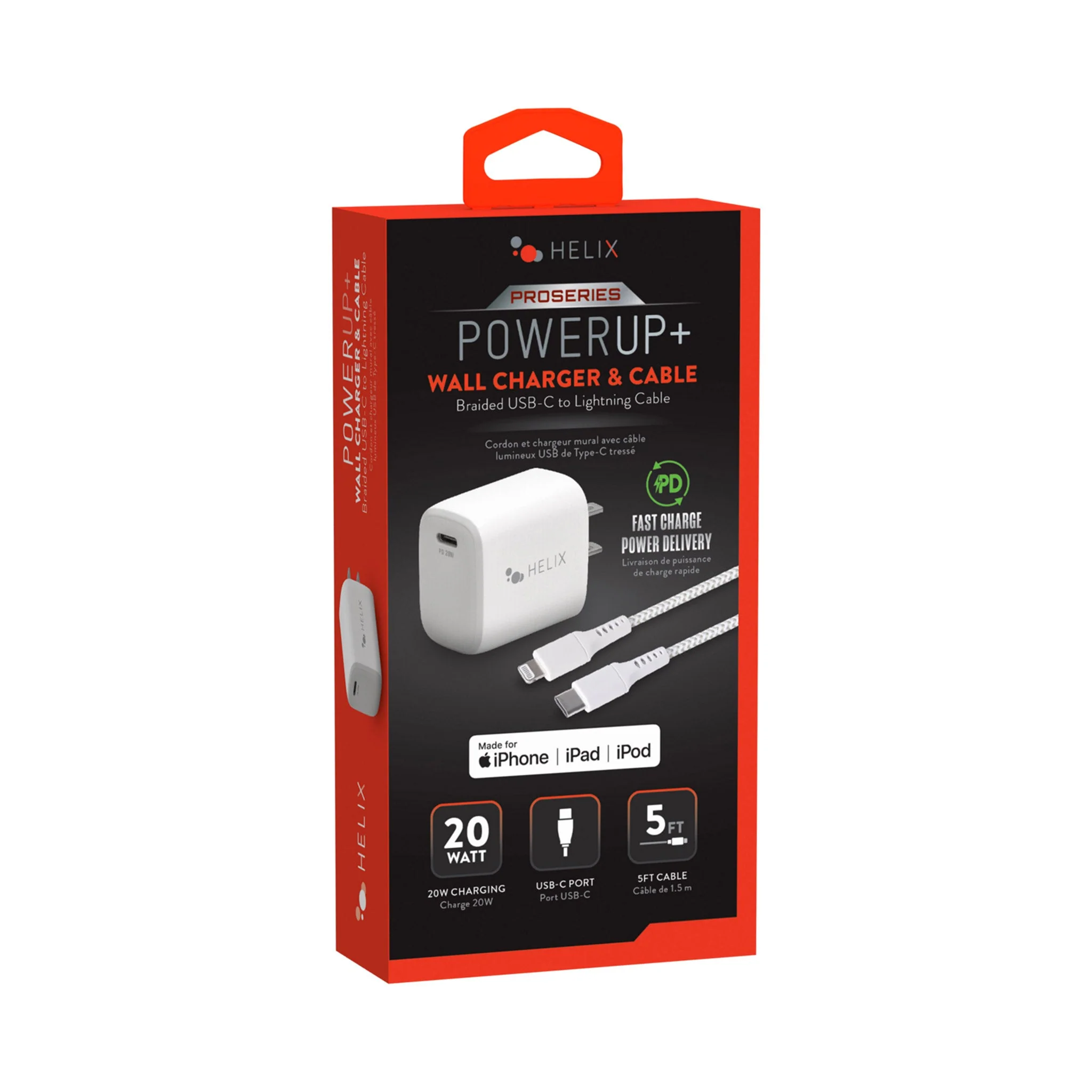 Helix ETHNBC20LT 20W PD USB-C Laptop Charger with 5ft Braided USB-C Cable