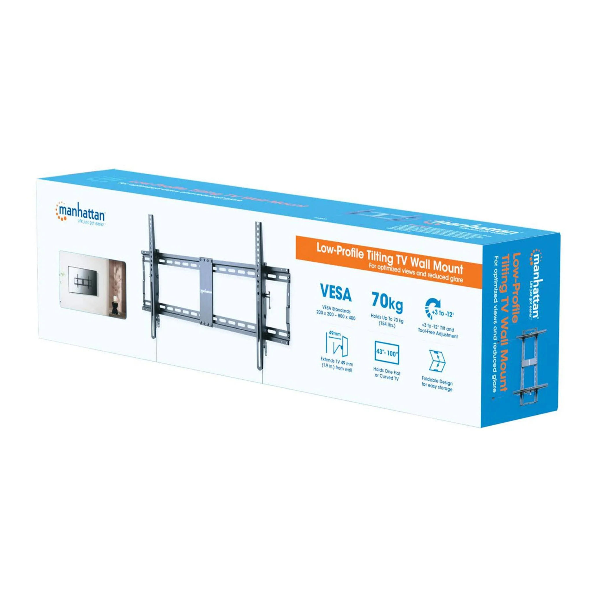 Manhattan 462020 43" to 100" Low-Profile Tilting TV Wall Mount - Black