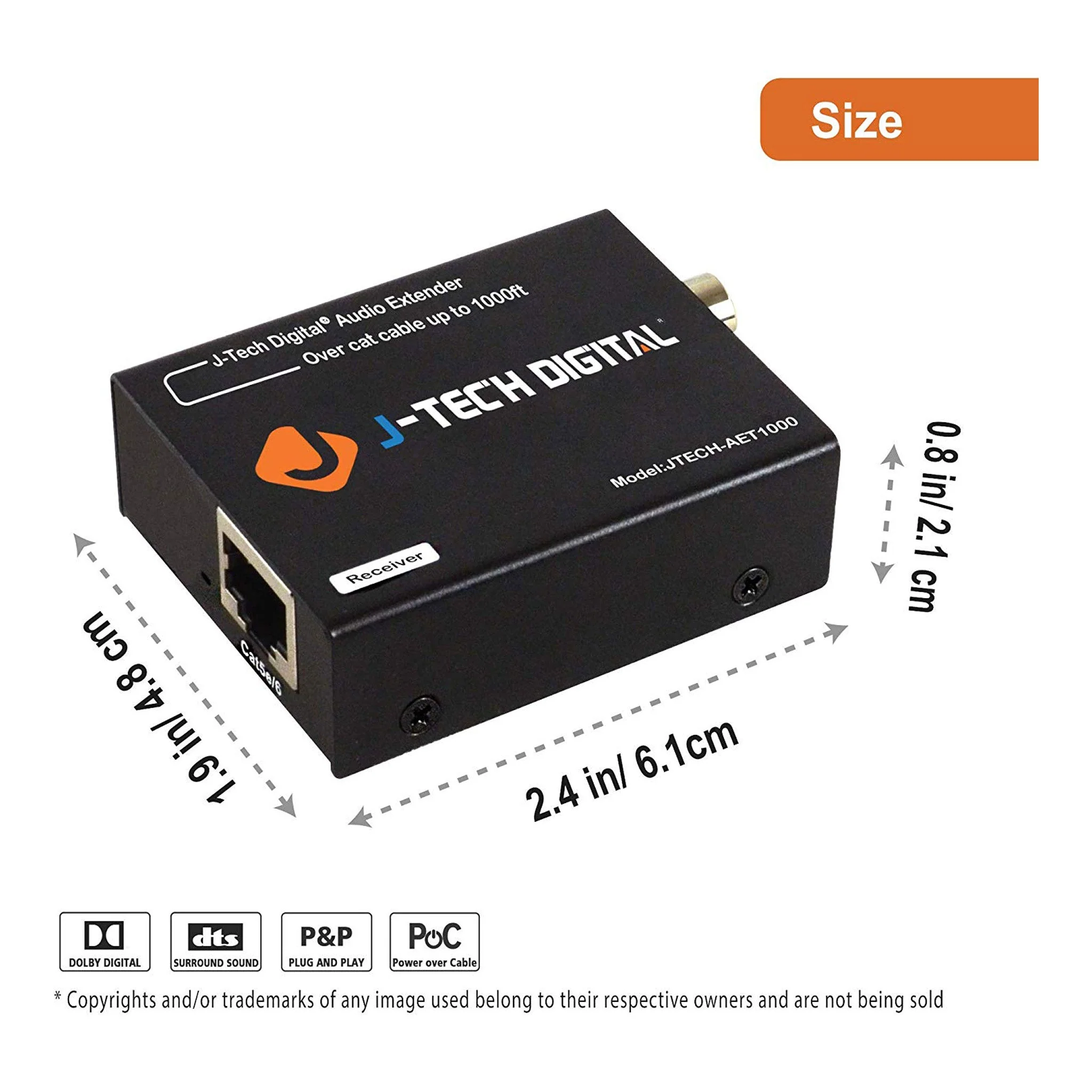 J-Tech Digital JTECH-AET1000 Optical/Coaxial Digital Audio Extender/Converter Over Cat5e/6 (990 feet)