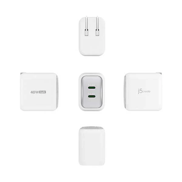 j5create 40W GaN USB-C 2-Port Mini Charger | Fast Charging | JUP2540W