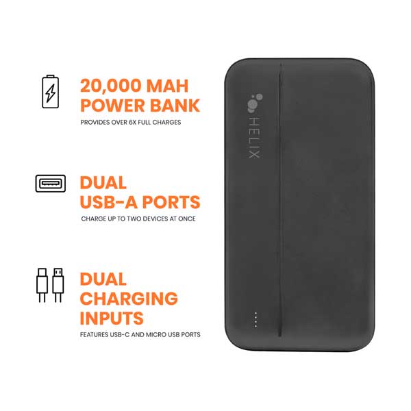 Helix 20,000 mAh Power Bank with USB-C and USB-A Ports (ETHPB20N)