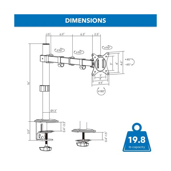 Mount-It! Full Motion Monitor Mount for monitors up to 32" (MI-2751)