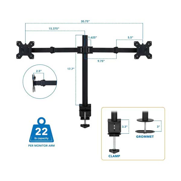 Mount-It! 17" to 32" Full Motion Dual Monitor Desk Mount (MI-2752)