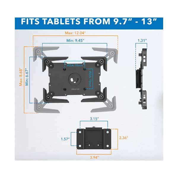 Mount-It! Anti-Theft Design Universal Tablet Wall Mount - Black (MI-3882BLK)