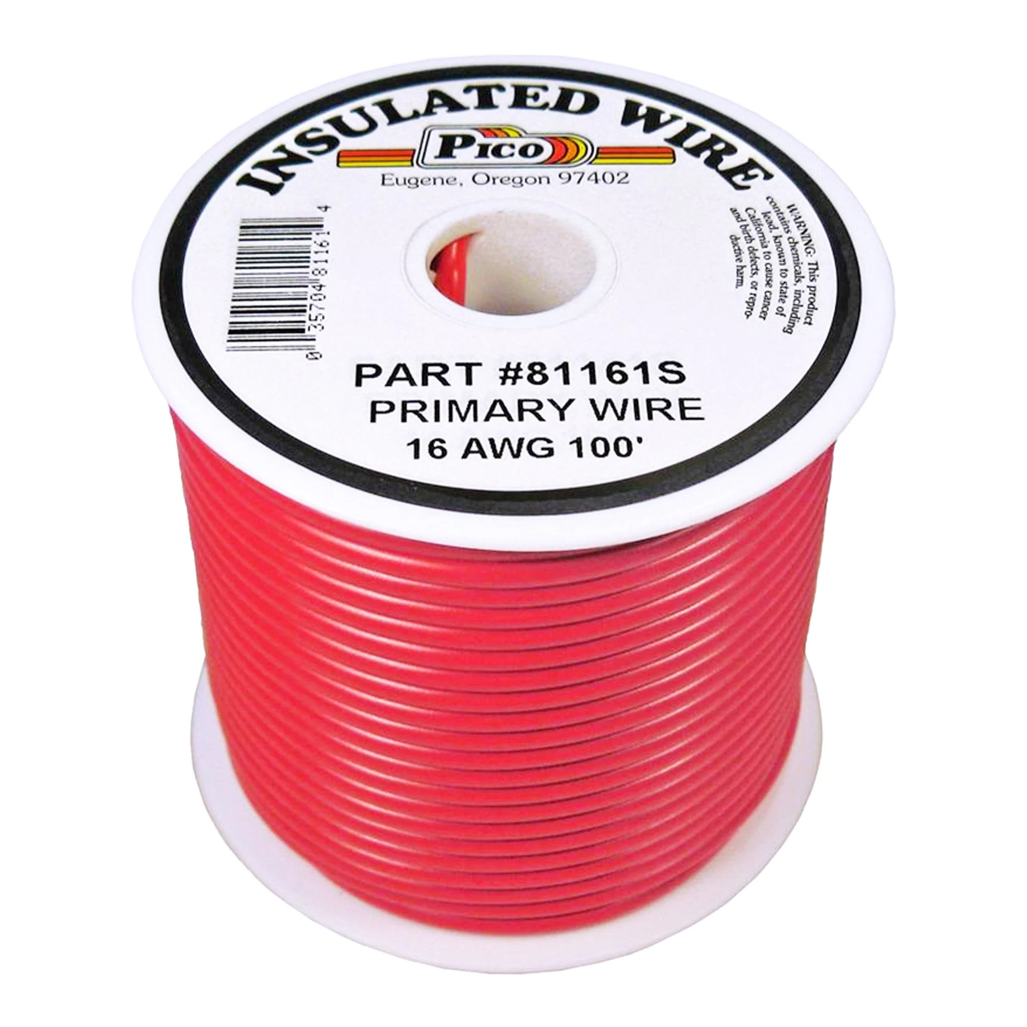 PICO Wiring 81161S 16 AWG Single Conductor PVC Jacket Copper Stranded Primary Electrical Wire Spool - 100ft - Red