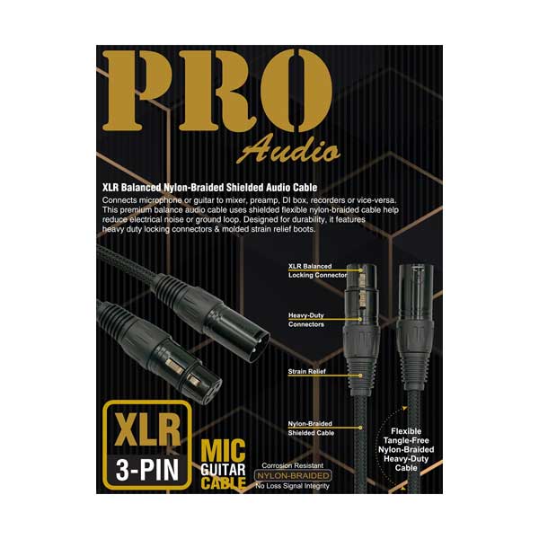 QVS 15ft Heavy-Duty XLR Balanced Nylon-Braided Shielded Audio Cable | XLRMF-N15
