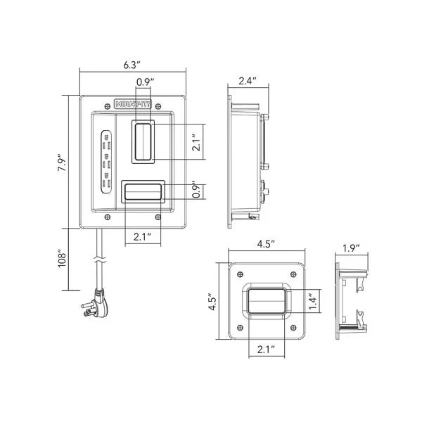 Mount-It! In-Wall TV Cable Concealer & Power Kit | 3-Outlet Recessed Box | MI-7284