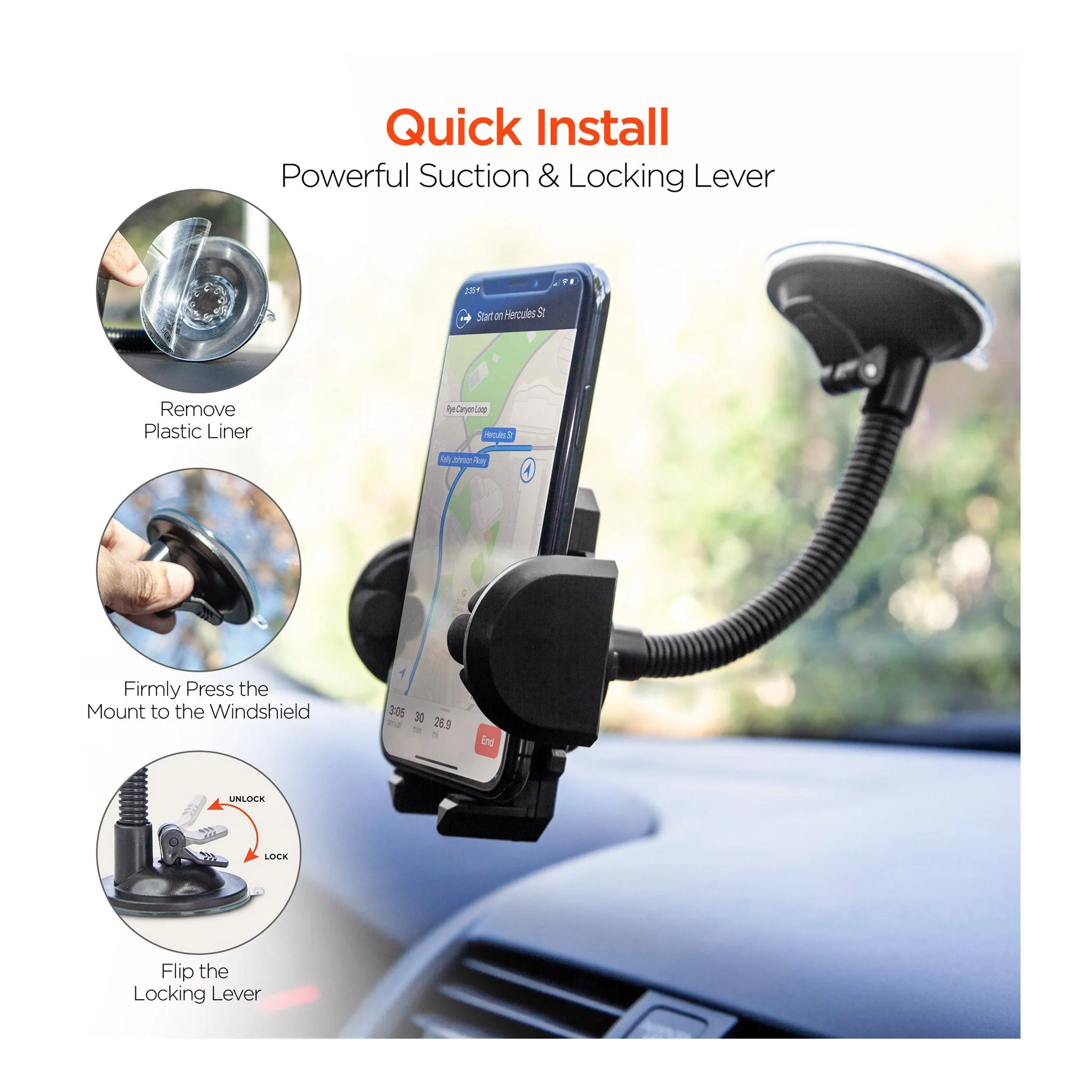 HyperGear 14369 Universal Windshield Phone Mount - Black
