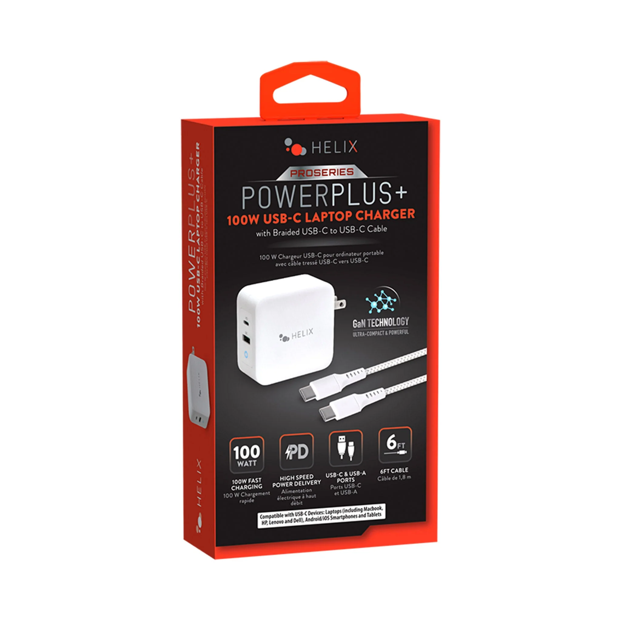 Helix ETHNBC100 100W USB-C Laptop Charger with 6ft Braided USB-C Cable