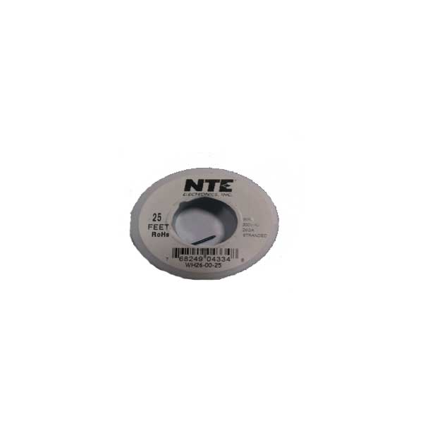 26AWG Hook Up Wire, Stranded, Tinned Copper, 300VAC, Black, 25FT Roll