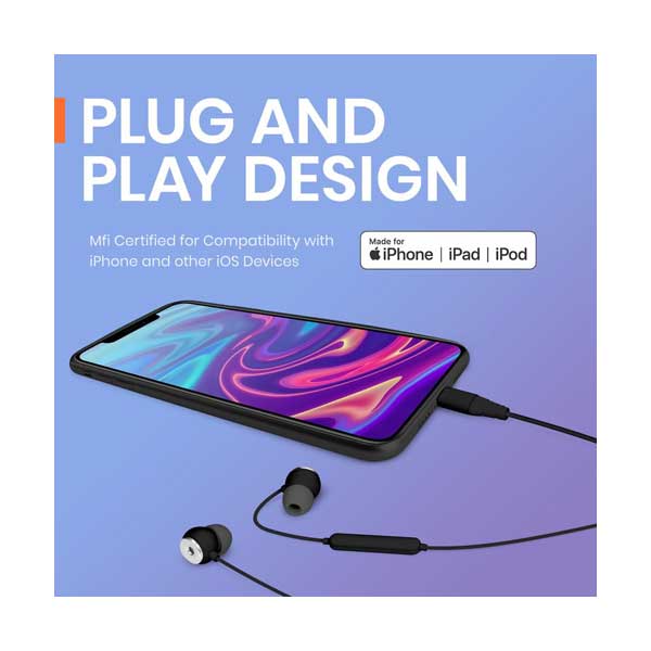 Helix ETHSELTP Purple UltraBuds SE Lightning iOS Earbuds with Built-In Mic and Track Controls