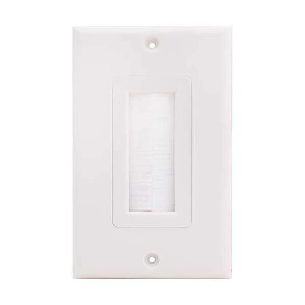 Vertical Cable Single Gang Feedthrough Wall Plate Brush Type | White | 307-520B/1G/WH