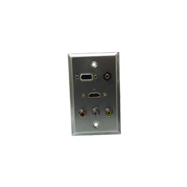 1969-metallic-gray-stainless-steel-wall-plate-with-vga-hd15-3-rca-hdmi-and-3.5mm-stereo-jacks-1.jpg Metallic Gray - Stainless Steel Wall Plate with VGA (HD15), (3) RCA, HDMI? and 3.5mm Stereo Jacks