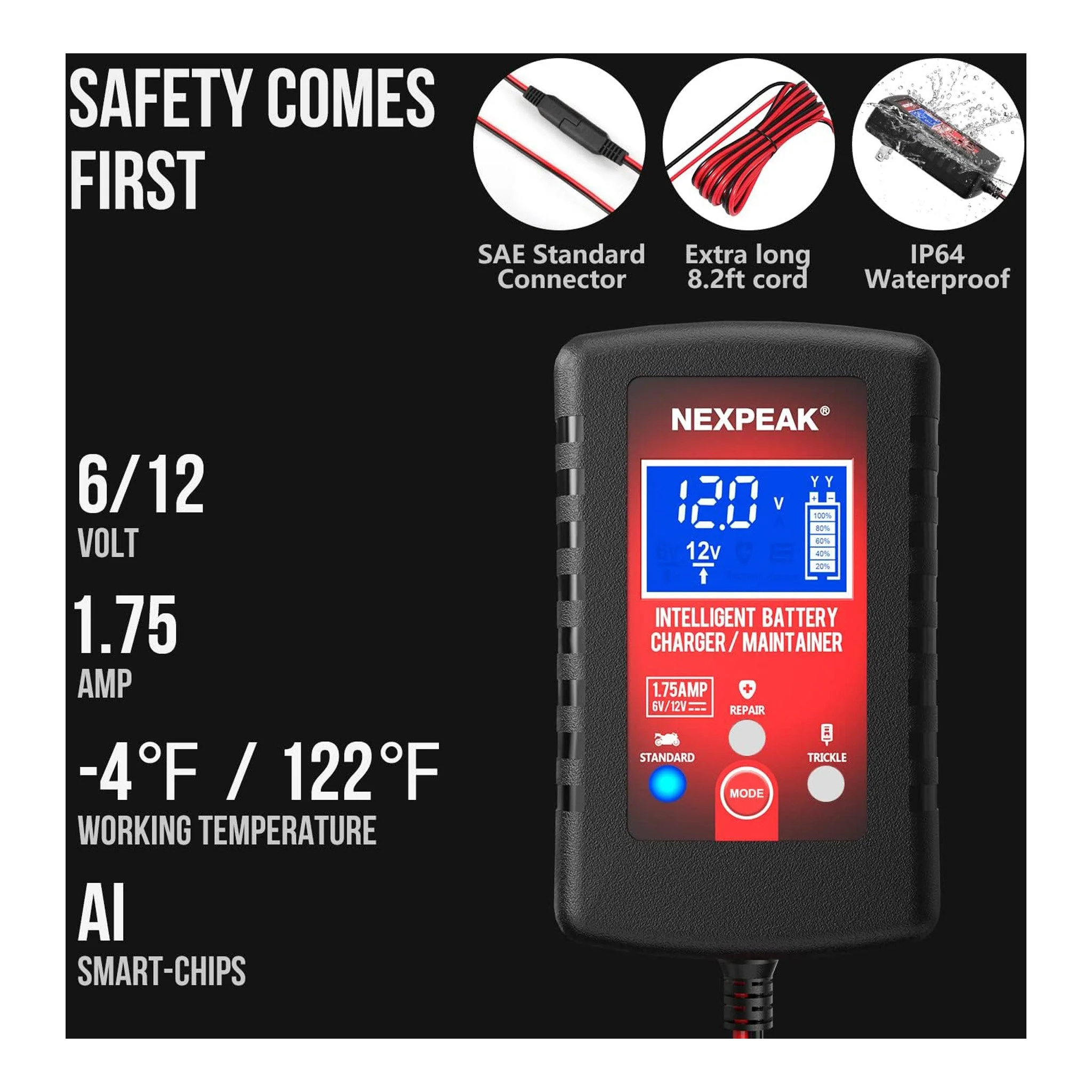 2011-nexpeak-nc175-6v-12v-1.75a-smart-lead-acid-battery-charger-and-maintainer-5.webp NEXPEAK NC175 6V/12V 1.75A Smart Lead-Acid Battery Charger and Maintainer