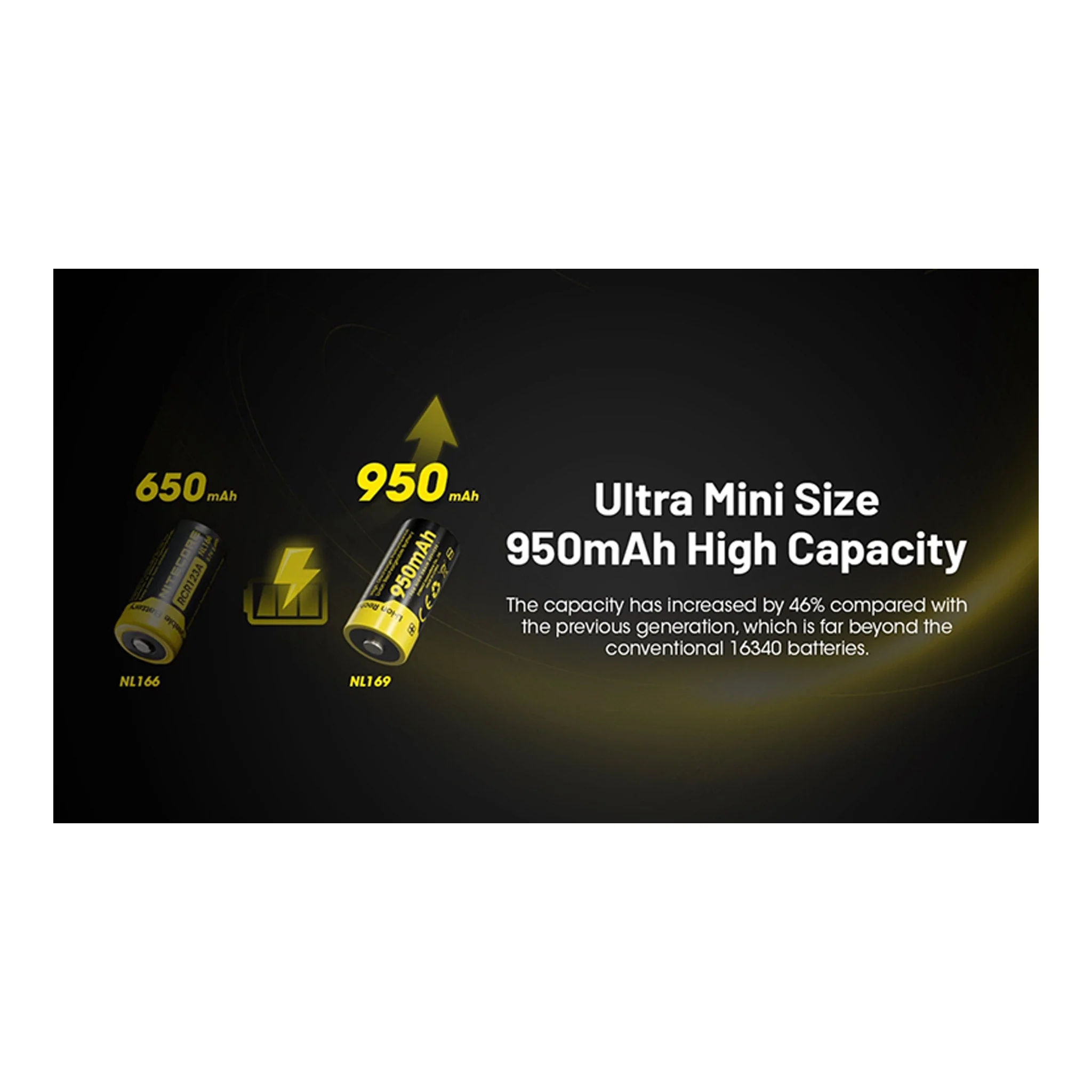 Nitecore NL169 950mAh Rechargeable RCR123A 16340 Battery