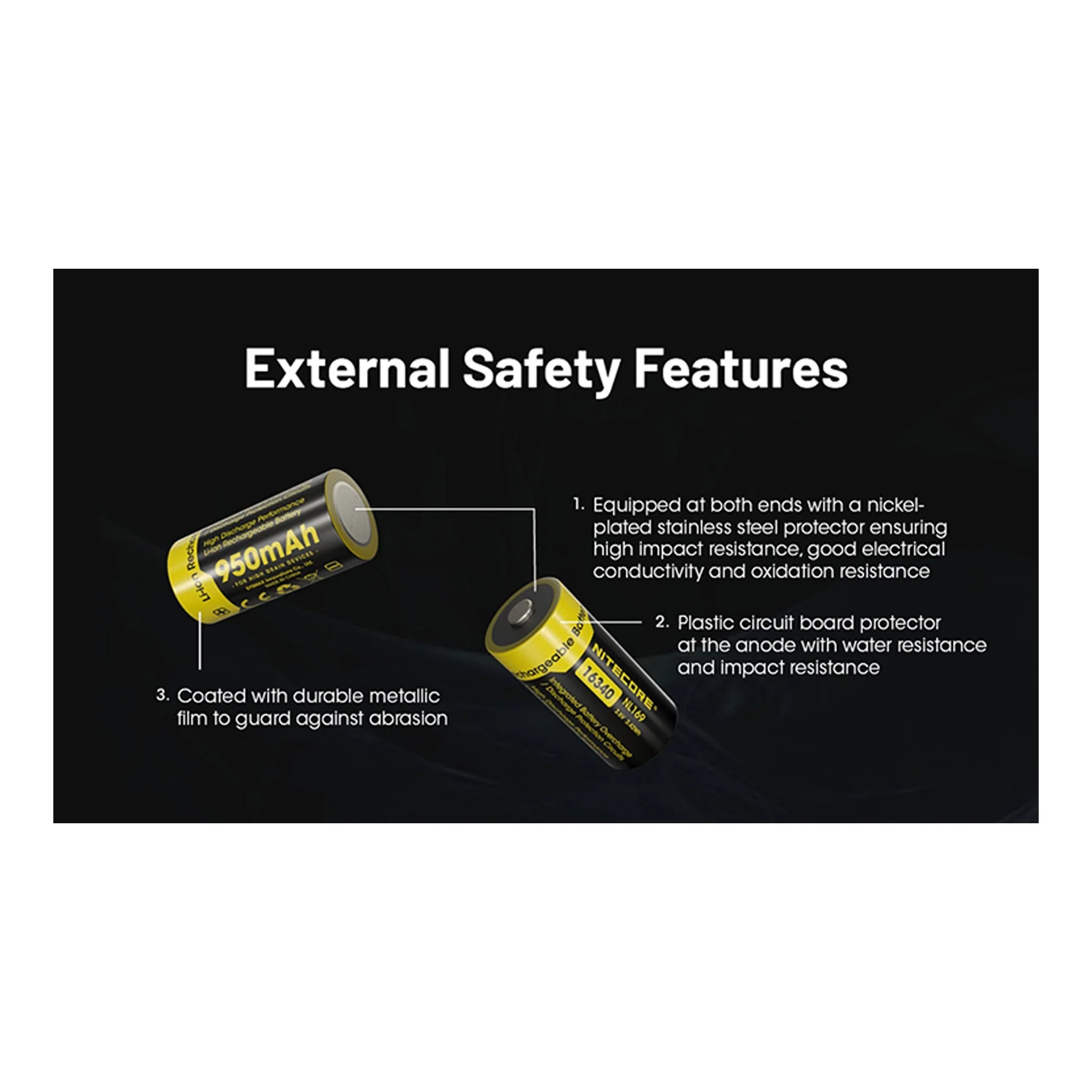 Nitecore NL169 950mAh Rechargeable RCR123A 16340 Battery