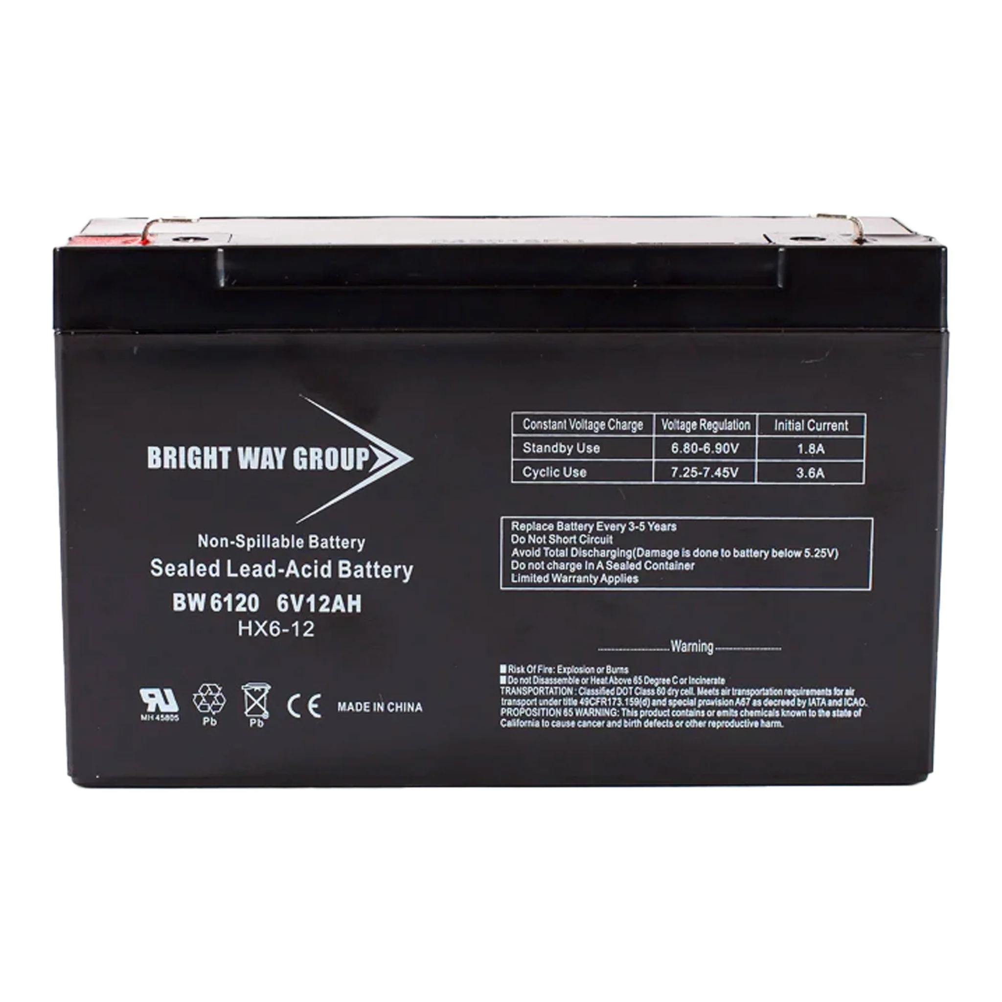 2072-bright-way-group-bw-6120-f1-6v-12ah-rechargeable-sealed-lead-acid-battery-with-f1-terminals-1.webp Bright Way Group BW 6120 F1 6V 12Ah Rechargeable Sealed Lead Acid Battery with F1 Terminals
