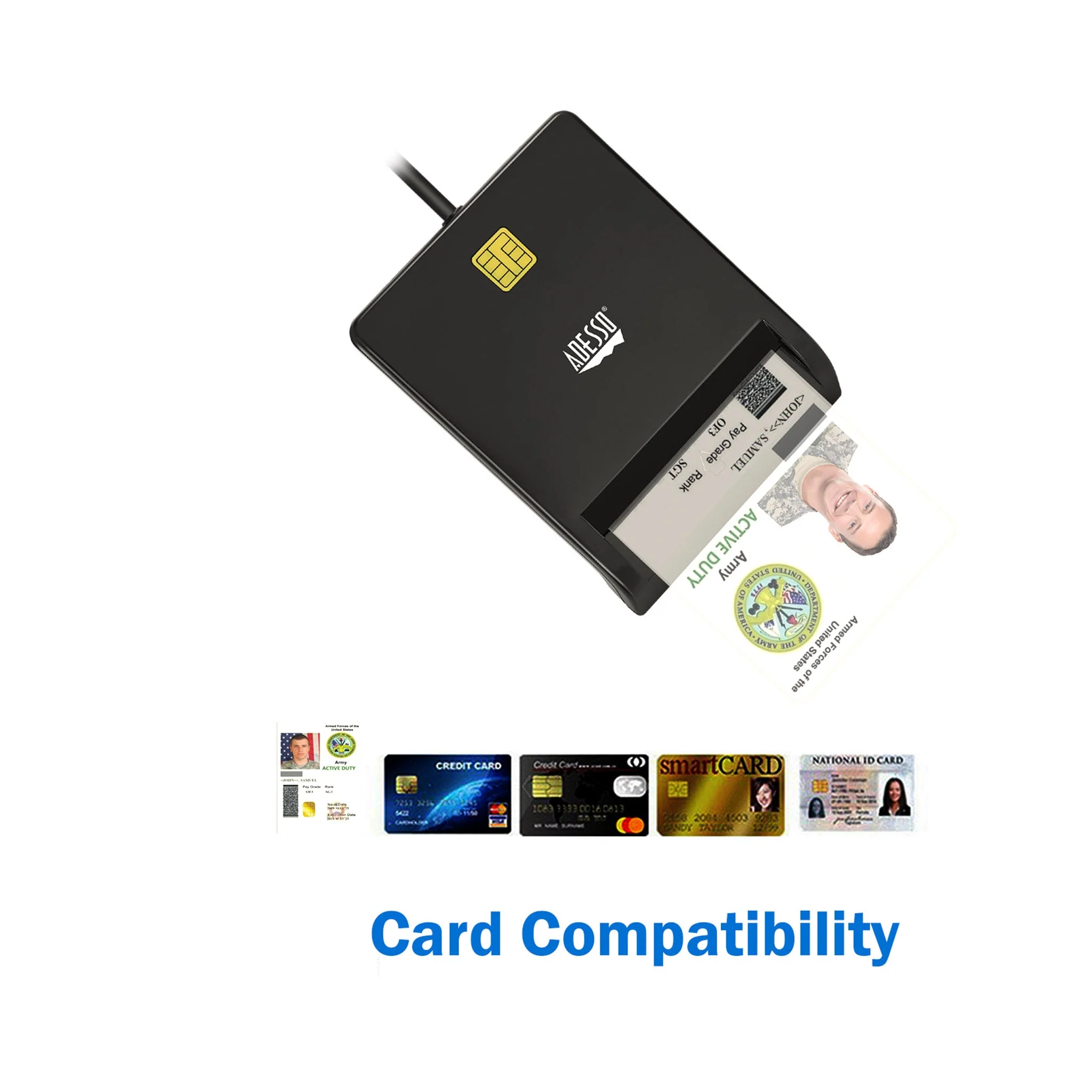 Adesso SCR-100-TAA CAC USB Smart Card Reader