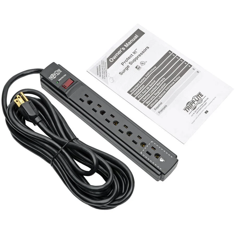 Tripp Lite Surge Protector Power Strip 6 Outlet 15 ft Cord Black 790 J