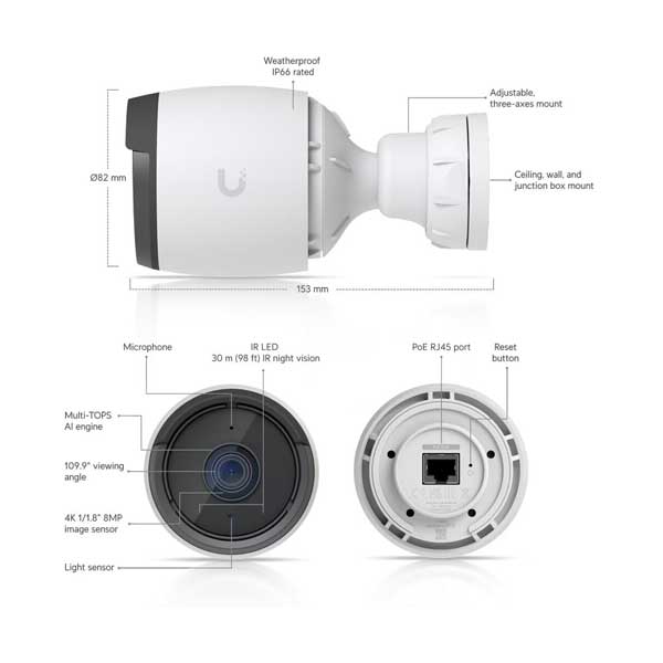 Ubiquiti Networks UniFi G6 4K UHD Outdoor Network Bullet Camera with Night Vision (UVC-G6-BULLET-W)