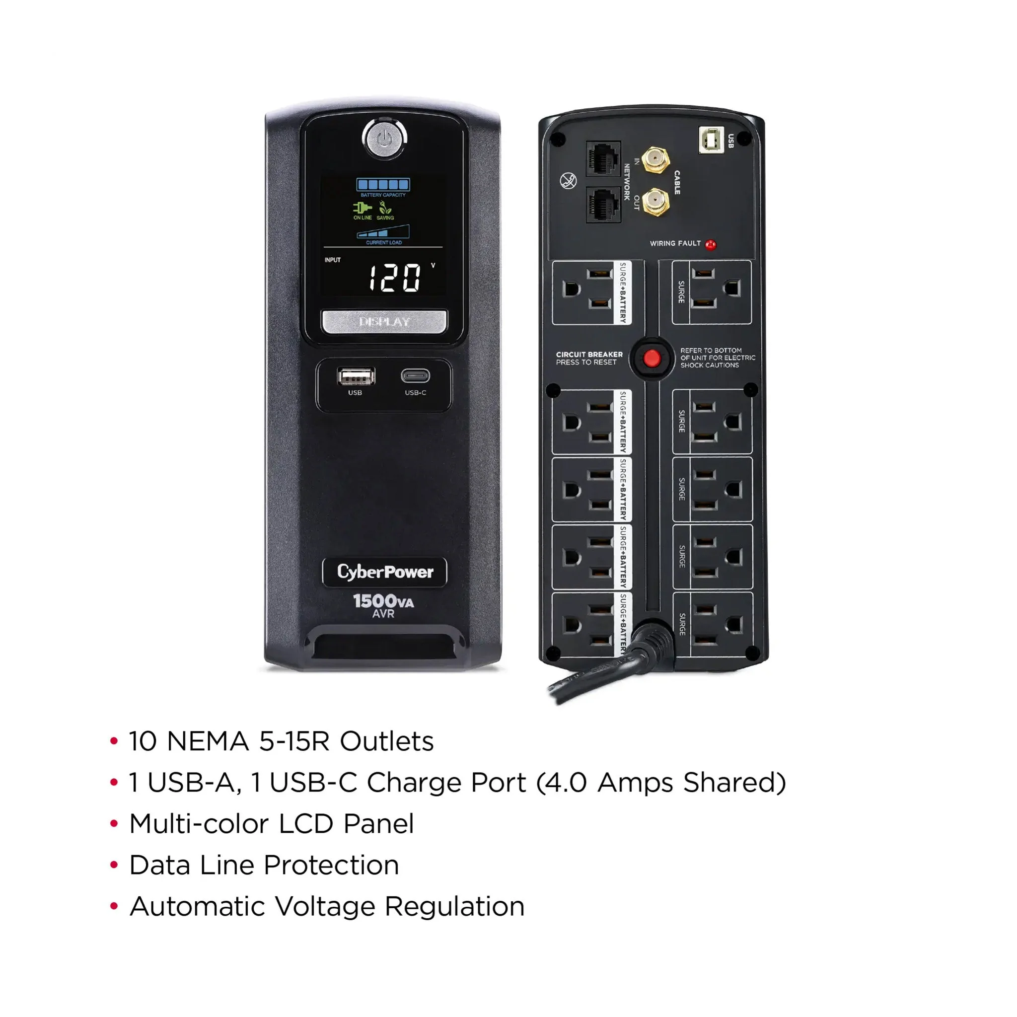 CyberPower LX1500GU3 10-Outlet 1500VA 900W AVR Line Interactive Battery Backup