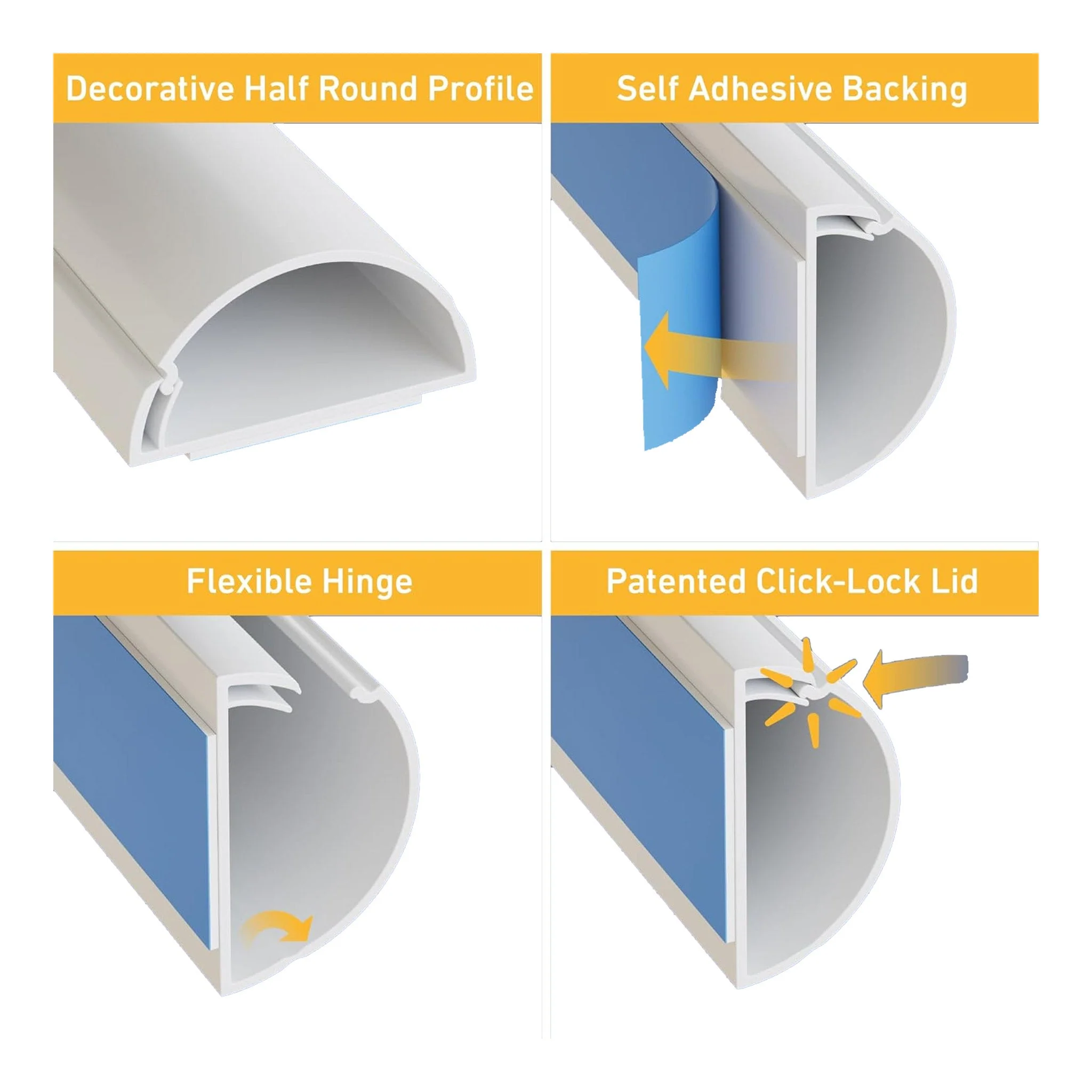 D-Line US/D22010W 6ft Self-Adhesive Half Round Cable Raceway - White