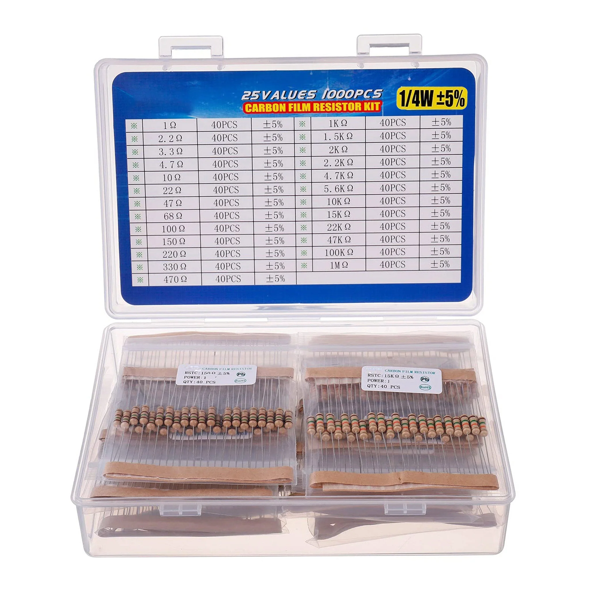 Altex Preferred MFG 1000-Piece 25 Value 1/4W Carbon Film Resistor Assortment Kit