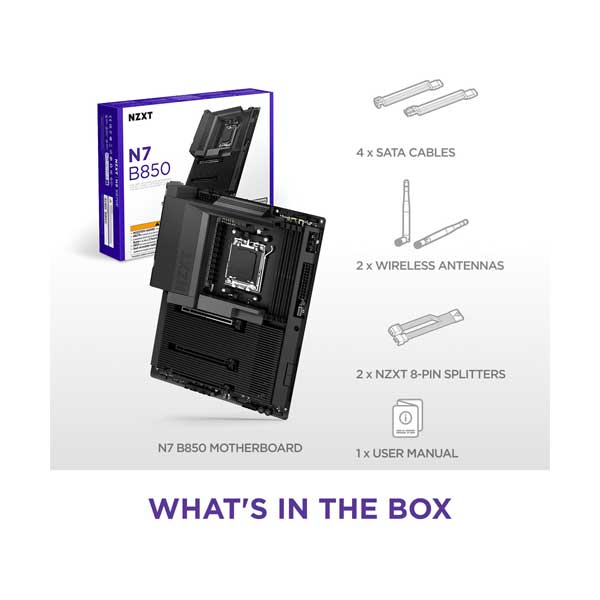NZXT N7 B850 AMD B850 ATX Gaming Wi-Fi Motherboard with Full Cove - Black (N7-B85XT-B1)