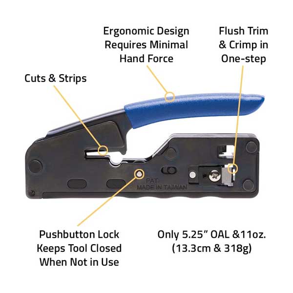 Platinum Tools 2100C Rapid45 EZ Pass-Through RJ45 Crimp Tool and also Crimps Common RJ11 / RJ12 Plugs