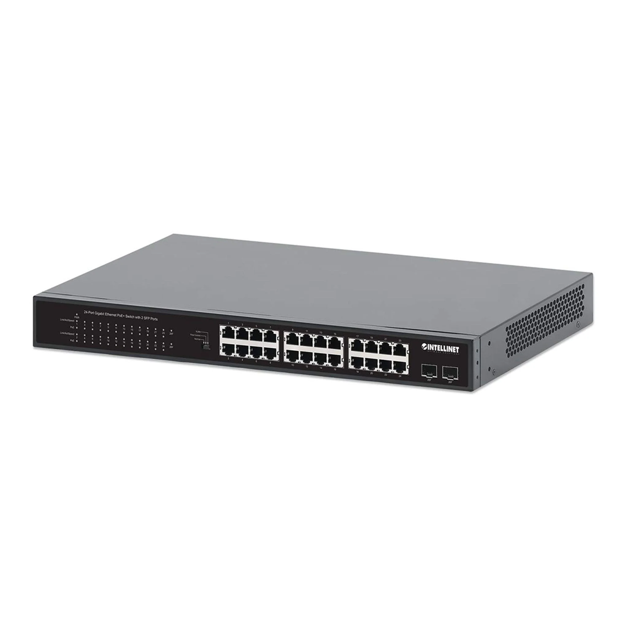 2894-intellinet-24-port-gigabit-ethernet-poe-switch-with-2-sfp-ports-561891-1.webp Intellinet 24-Port Gigabit Ethernet PoE+ Switch with 2 SFP Ports (561891)