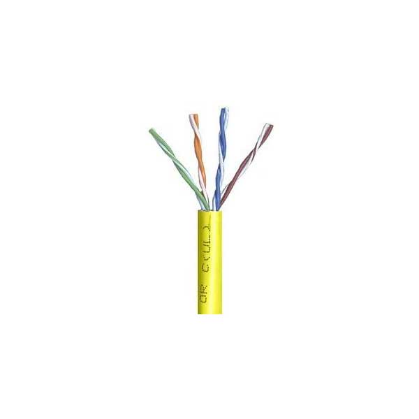 Yellow Cat6 Plenum (CMP) Cable, 23AWG, 4-Pair, 600MHz, FR PVC, 1000FT Box