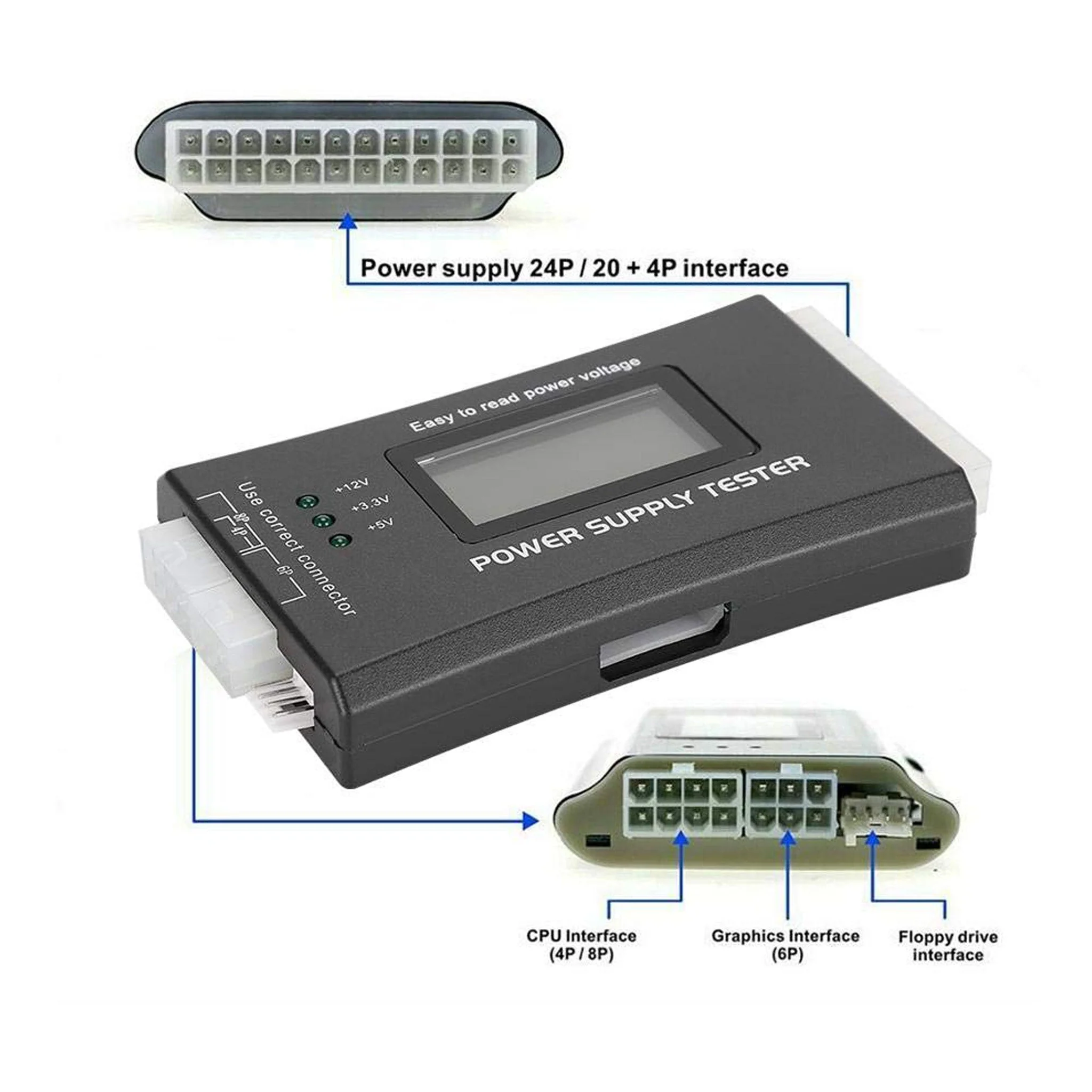 Altex Preferred MFG ATX Power Supply Tester with LCD Display and Audio Fault Alarm