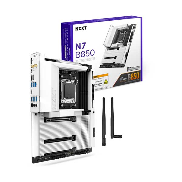 NZXT N7 B850 AMD B850 ATX Gaming Wi-Fi Motherboard with Full Cove - White (N7-B85XT-W1)