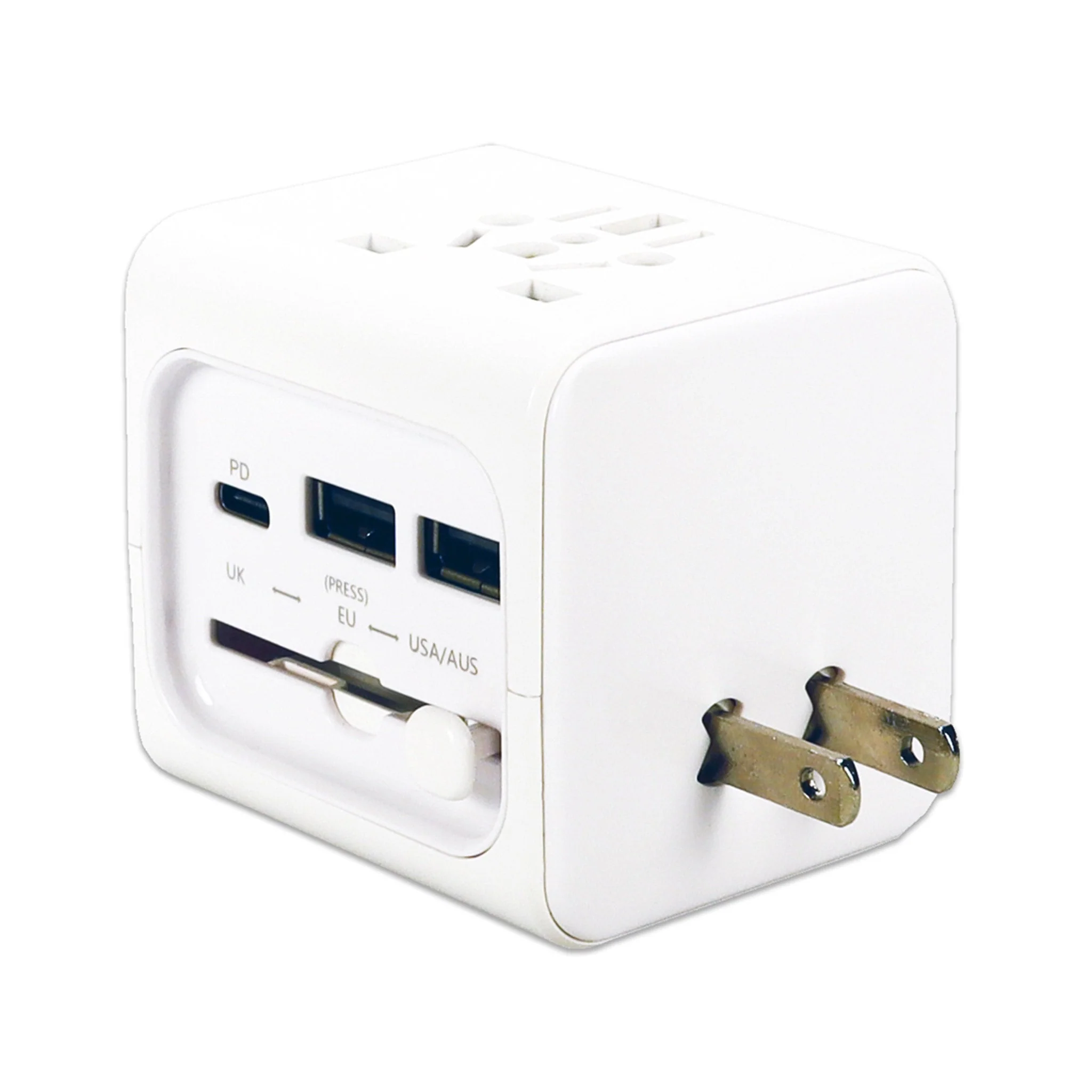 QVS PA-C5 Premium World Travel Power Adapter with USB-C & Dual-USB Charger Ports