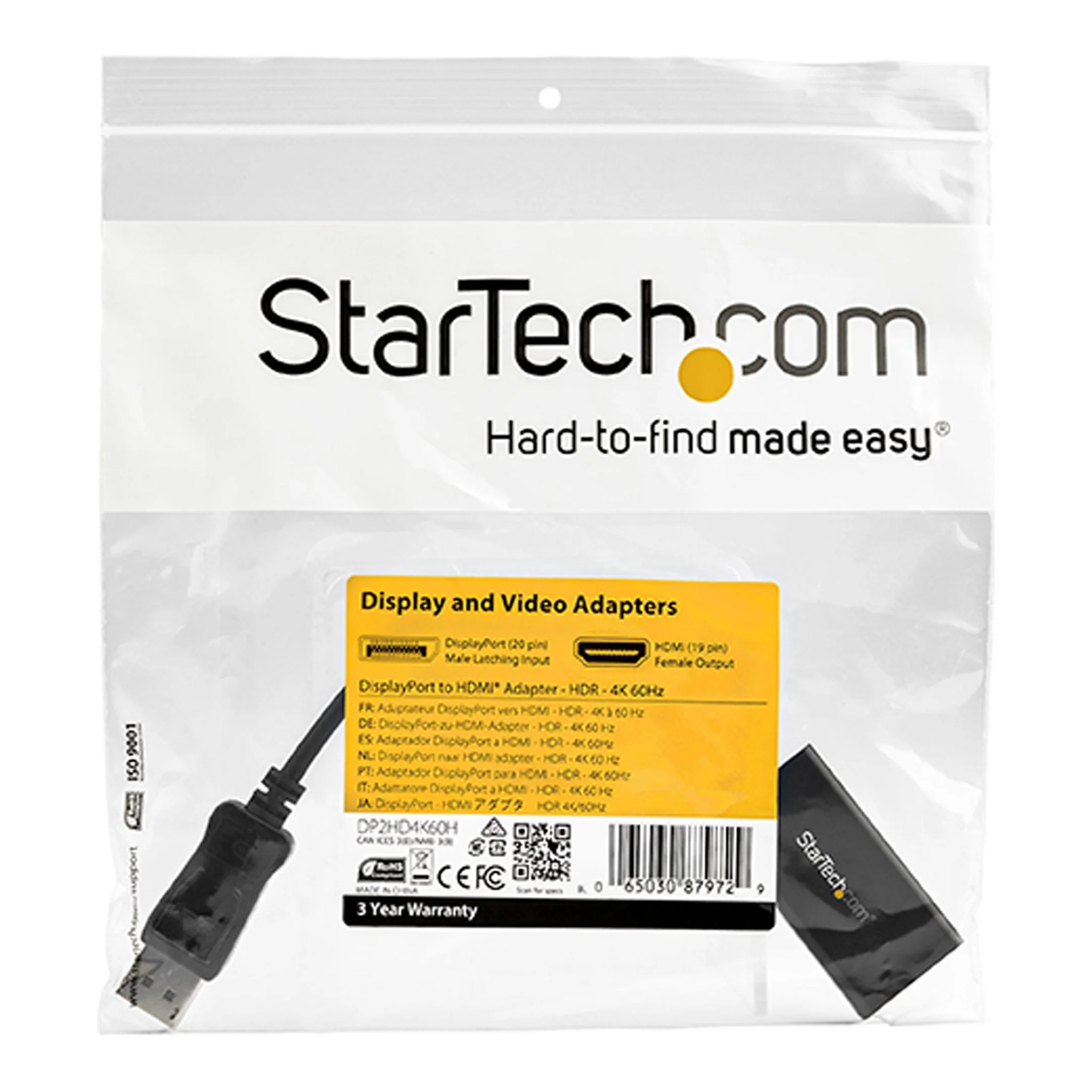 StarTech DP2HD4K60H DisplayPort to HDMI Adapter with HDR
