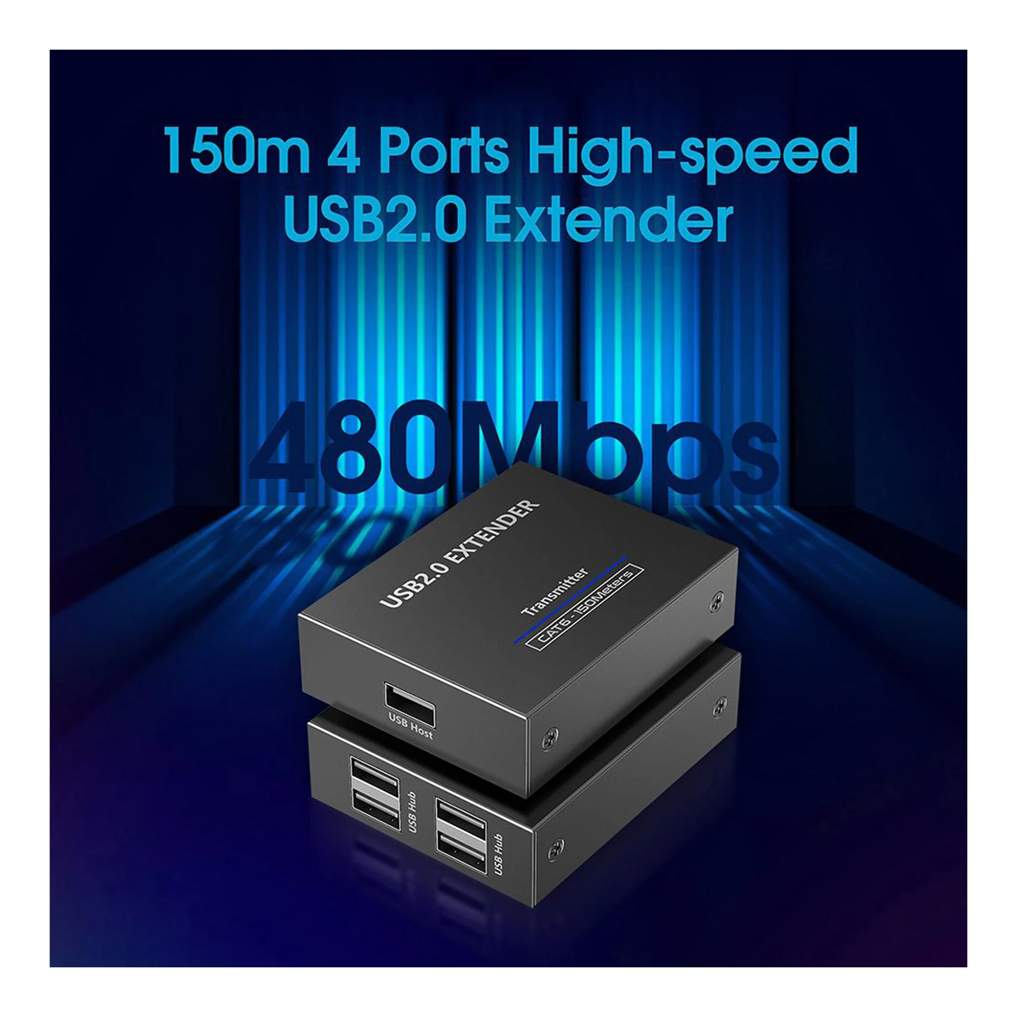 Rocstor Y10G004-B1 4-Port USB 2.0 Over CAT5/6/6a Bus Powered Extender – Up to 492ft