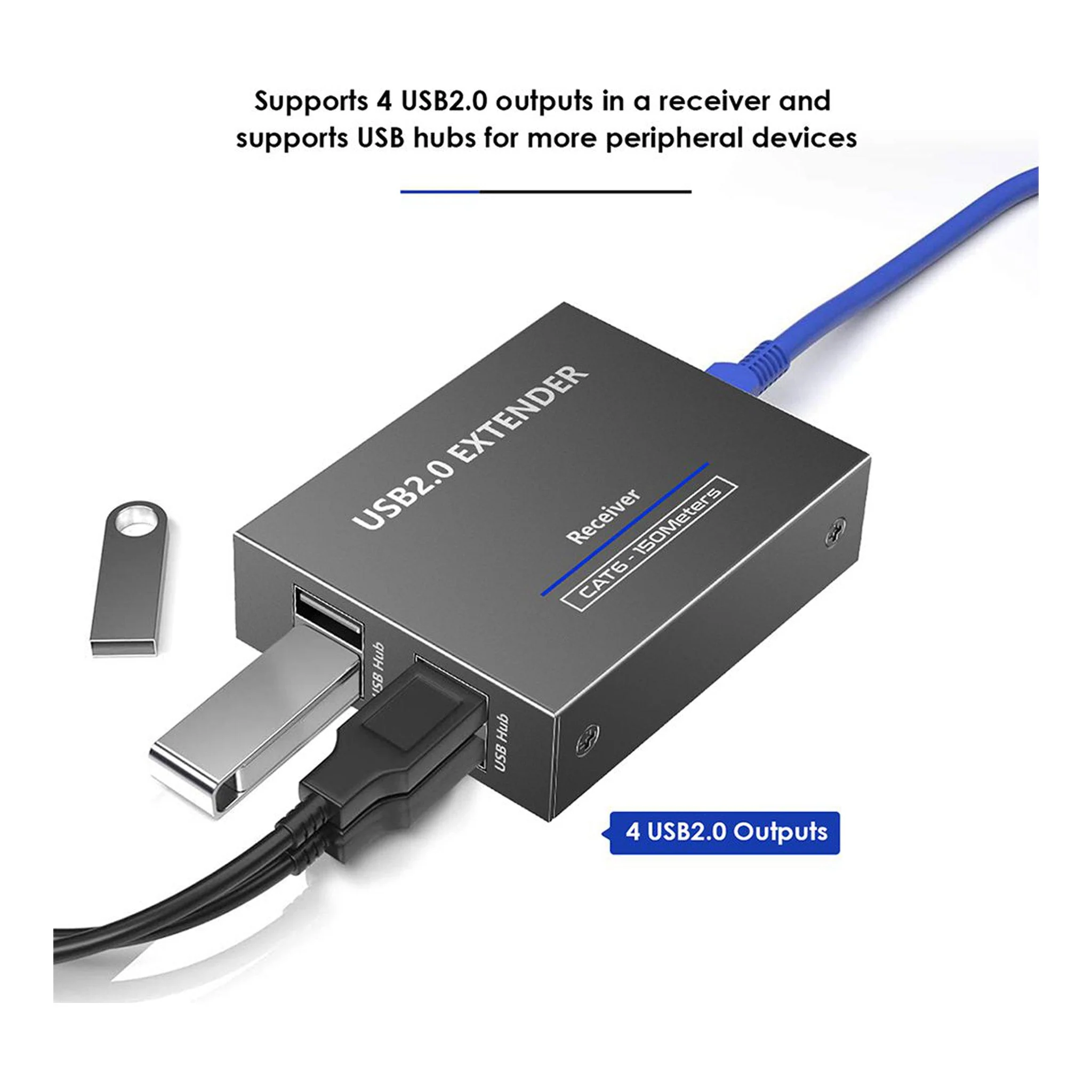 Rocstor Y10G004-B1 4-Port USB 2.0 Over CAT5/6/6a Bus Powered Extender – Up to 492ft