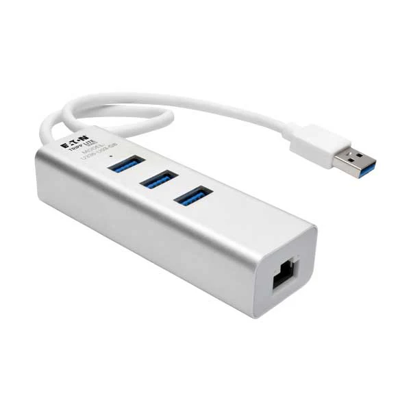 Tripp Lite USB to Gigabit Ethernet NIC Network Adapter with 3 Port USB 3.x (5Gbps) Hub | U336-U03-GB