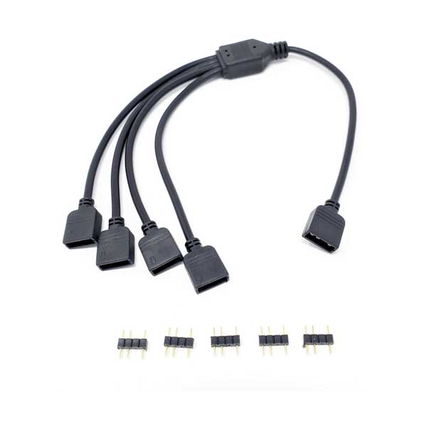 Micro Connectors 50cm Addressable RGB 1 to 4 Splitter Cable with/5 Male Pins (F04-04ARGB-50)