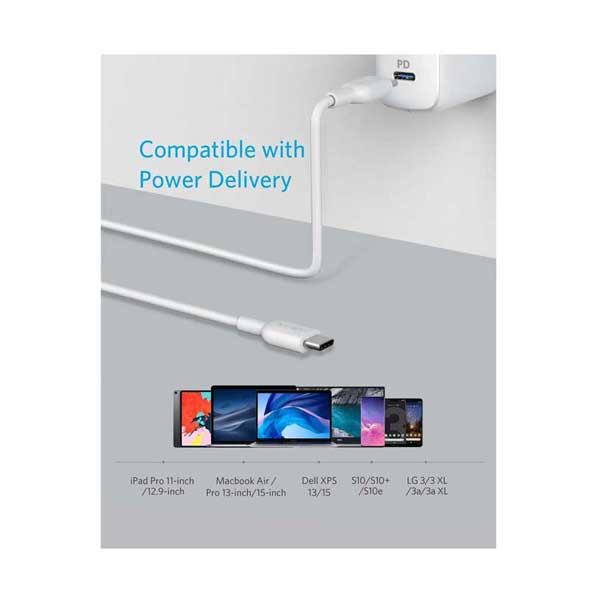 Anker A8482H21-1 Powerline II USB C to USB C 2.0 Cable 6ft White